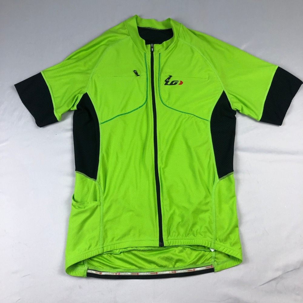 Louis Garneau Mens XL Cycling Jersey Neon Green Black Full Zip Short Sleeve